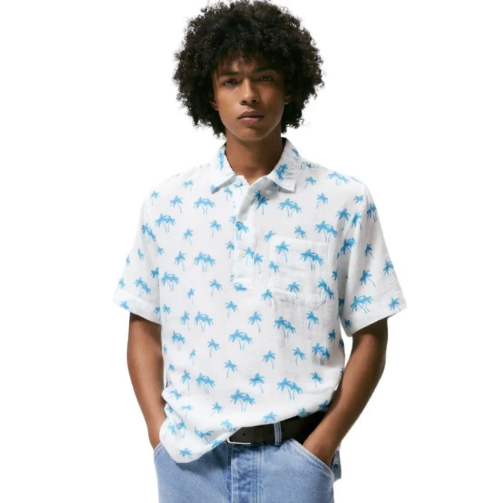 Zara Polo Shirt with Pocket Palm Tree Print